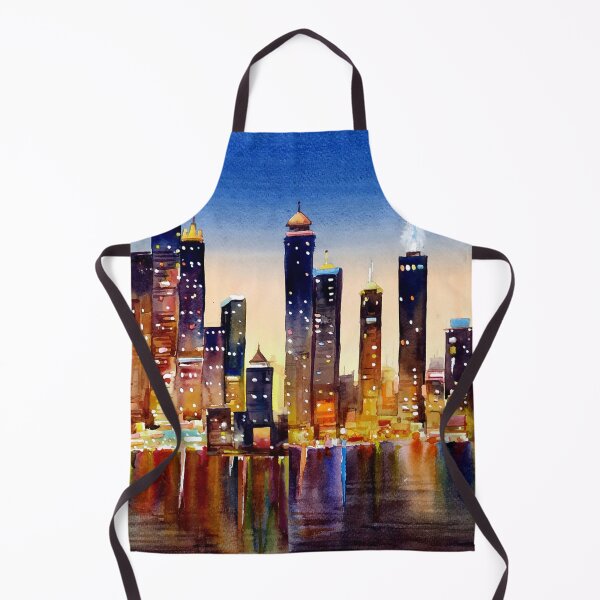 Item preview, watercolor night city skyline designed and sold by SamirArt.