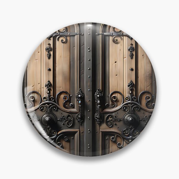 Item preview, Antique Rustic Wooden Door With Ornate Gothic Wrought Iron Hardware  designed and sold by DrewRomeoCo.