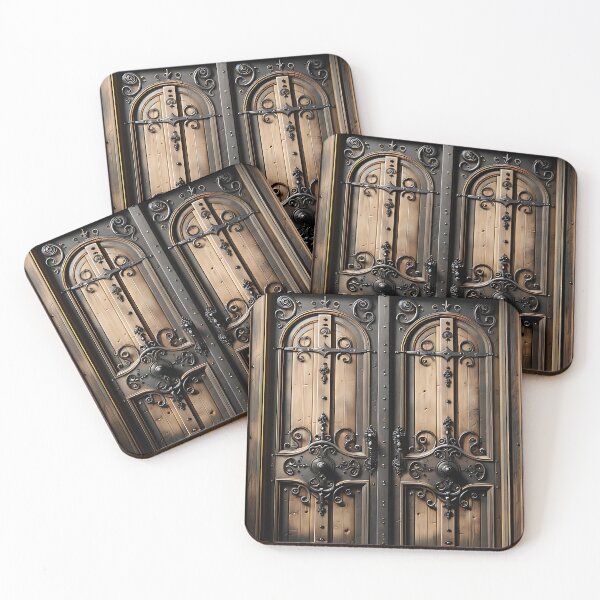 Item preview, Antique Rustic Wooden Door With Ornate Gothic Wrought Iron Hardware  designed and sold by DrewRomeoCo.