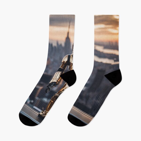 Item preview, Golden retro robot in the New York dusk  designed and sold by ADP76.