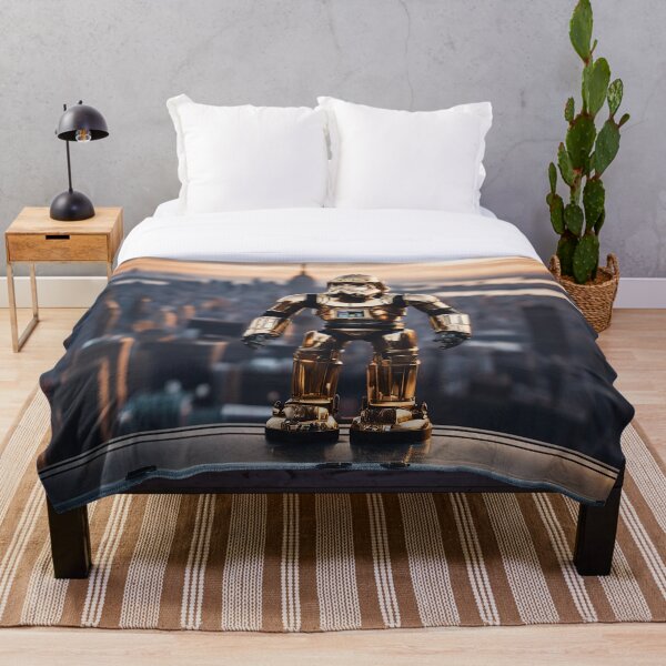 Item preview, Robot retro dorado al anochecer de Nueva York designed and sold by ADP76.