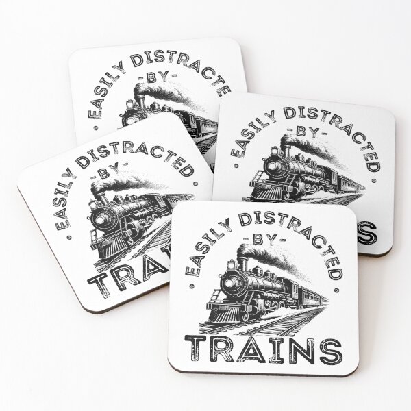 Item preview, Easily Distracted by Trains, Railway Enthusiast Design with Vintage Train Illustration designed and sold by lagunaklein.