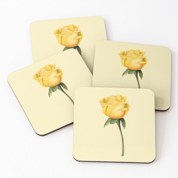 Item preview, single Yellow rose stem watercolor art designed and sold by EmeraldeaArt.