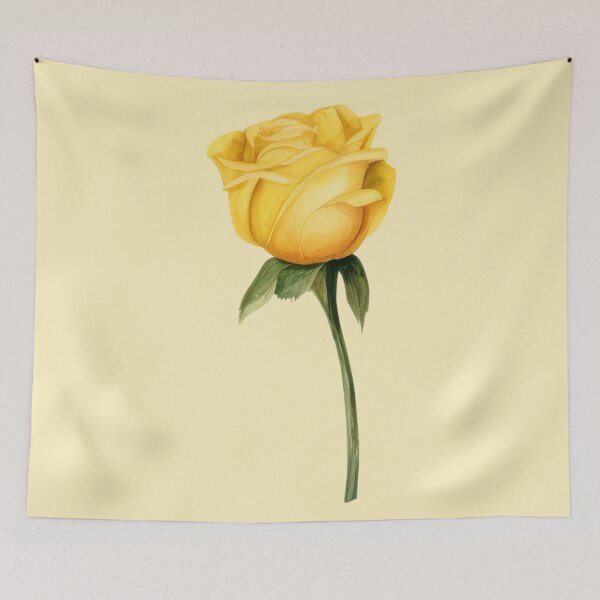 Item preview, single Yellow rose stem watercolor art designed and sold by EmeraldeaArt.