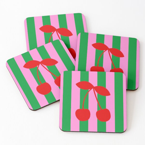 Item preview, Red Cherries on Green and Pink Stripes designed and sold by OneThreeSix.