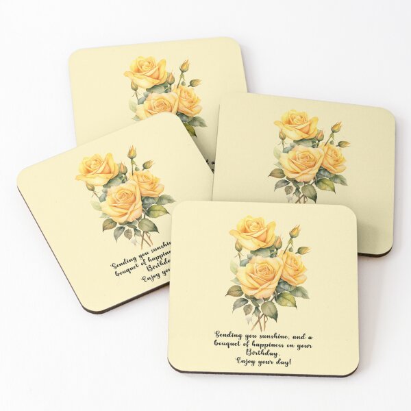 Item preview, Yellow Rose bouquet with Happy Birthday message designed and sold by EmeraldeaArt.