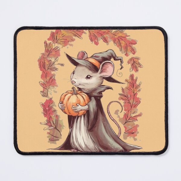 Item preview, a cute mouse dressed as a witch, holding a small pumpkin. designed and sold by 123ks.