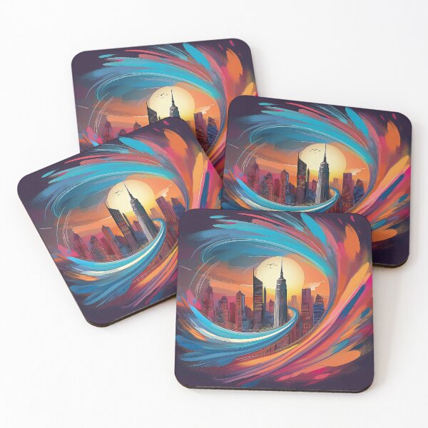 Item preview, Vibrant Swirling Wave Cityscape at Sunset designed and sold by RaiyaTees.