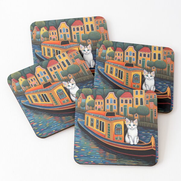 Item preview, Folk Art Kitten in a canal boat on a river designed and sold by Colin Bentham.