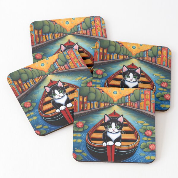 Item preview, Folk Art Kitten in a canal boat on a river designed and sold by Colin Bentham.