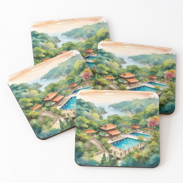 Item preview, Serene Pavilions and Tropical Landscape designed and sold by RaiyaTees.