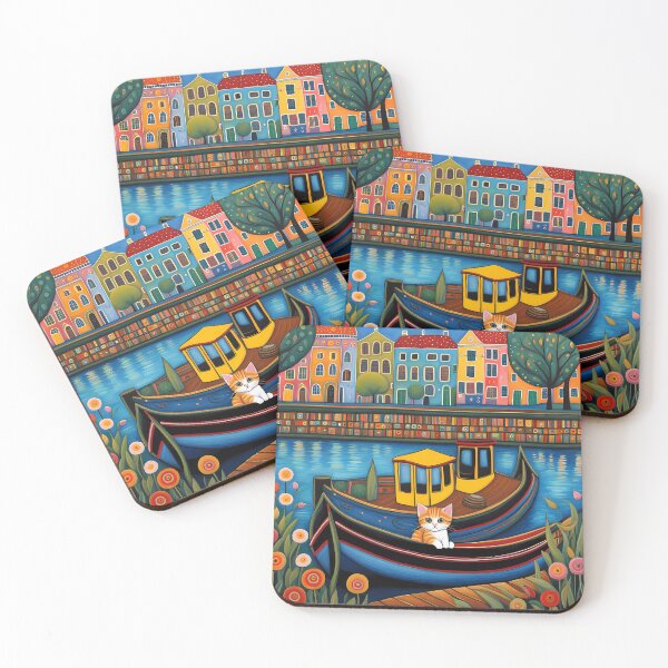 Item preview, Folk Art Kitten in a canal boat on a river designed and sold by Colin Bentham.