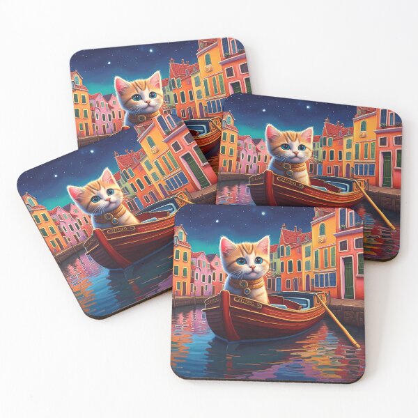 Item preview, Folk Art Kitten in a canal boat on a river designed and sold by Colin Bentham.