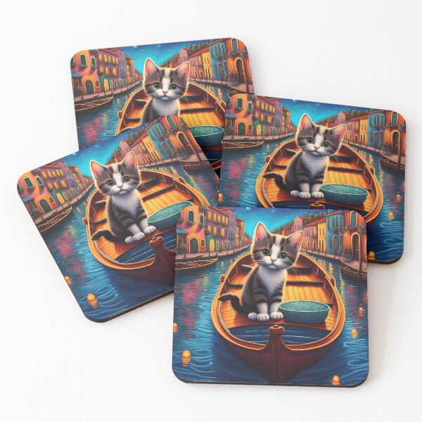 Item preview, Folk Art Kitten in a canal boat on a river designed and sold by Colin Bentham.