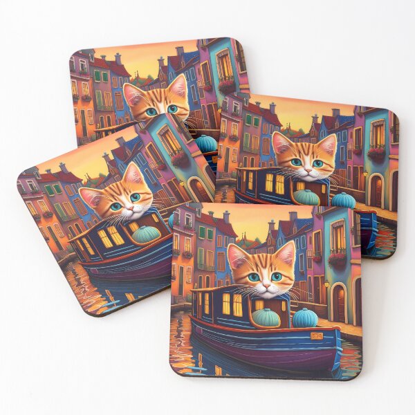 Item preview, Folk Art Kitten in a canal boat on a river designed and sold by Colin Bentham.