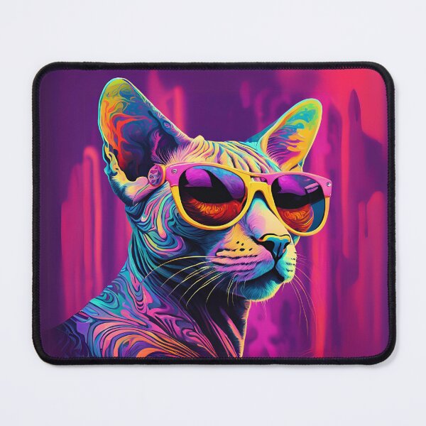 Aperçu de l'œuvre Chat Sphynx psychédélique avec des lunettes de soleil. créée et vendue par GlowUpLook.