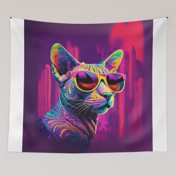 Aperçu de l'œuvre Chat Sphynx psychédélique avec des lunettes de soleil. créée et vendue par GlowUpLook.