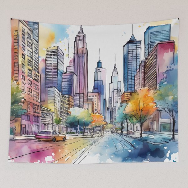 Item preview, Colourful Watercolour Cityscape designed and sold by RaiyaTees.