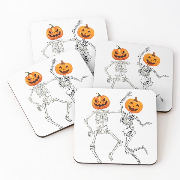 Item preview, Dancing pair of skeletons with pumpkins as heads  designed and sold by BlissThreads.