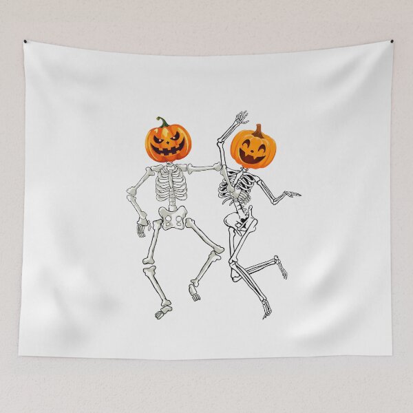 Item preview, Dancing pair of skeletons with pumpkins as heads  designed and sold by BlissThreads.