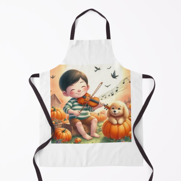 Item preview, Boy Playing Violin with Puppy and Birds in Pumpkin Patch on Farm designed and sold by ElegantTeaTime.