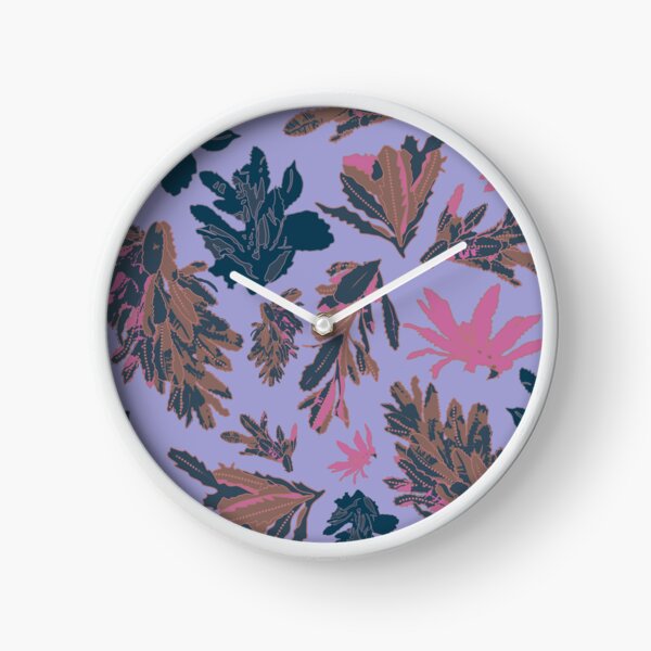 Purple-Brown Banksia Leaves - Subtle Australian Bush Art Print, Winter Nature Design Clock
