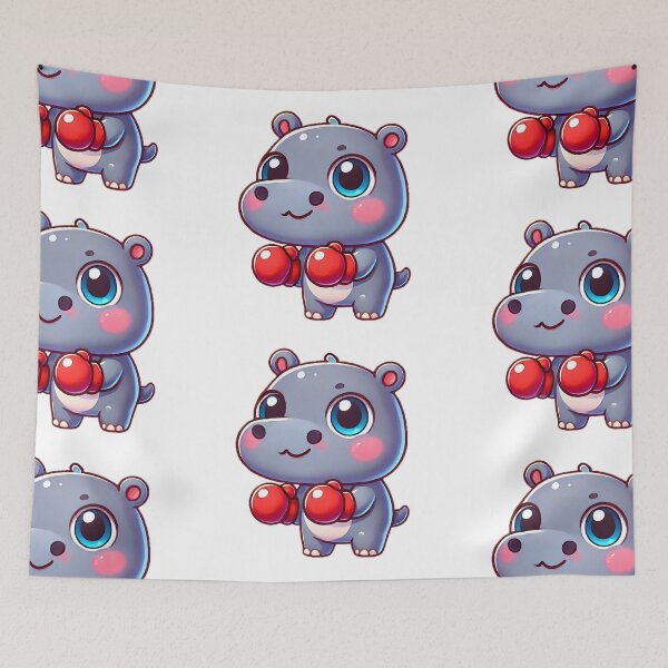 Item preview, Cute Cartoon Hippo with Boxing Gloves designed and sold by Chokhdi289shop.