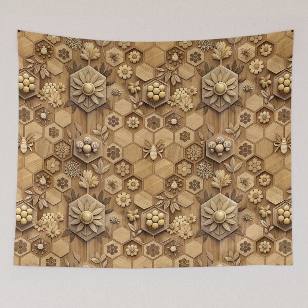Item preview, pine-wood laser carved whimsical floral and bees  designed and sold by sutja.