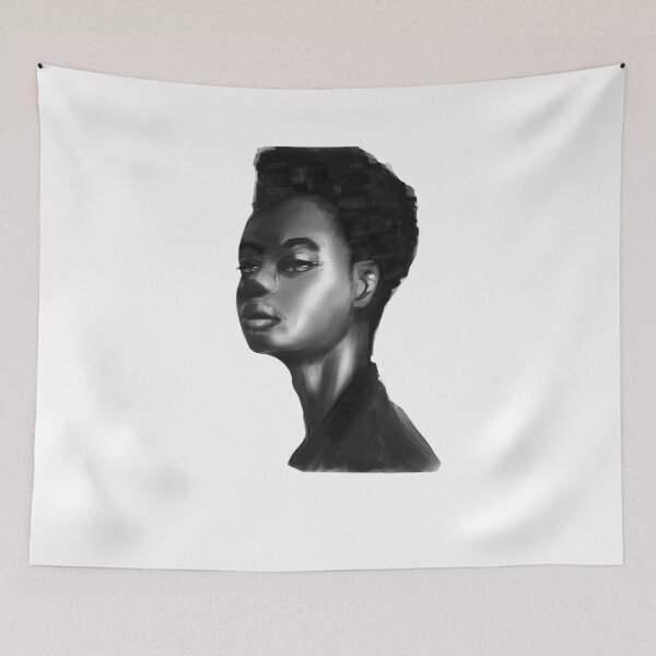 Item preview, Dark skin tone grey scale portrait designed and sold by Wish Design.