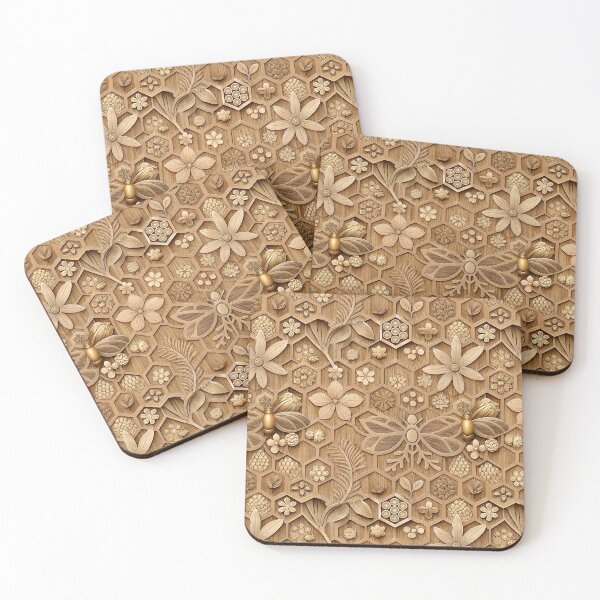 Item preview, pine-wood laser carved whimsical floral and bees  designed and sold by sutja.