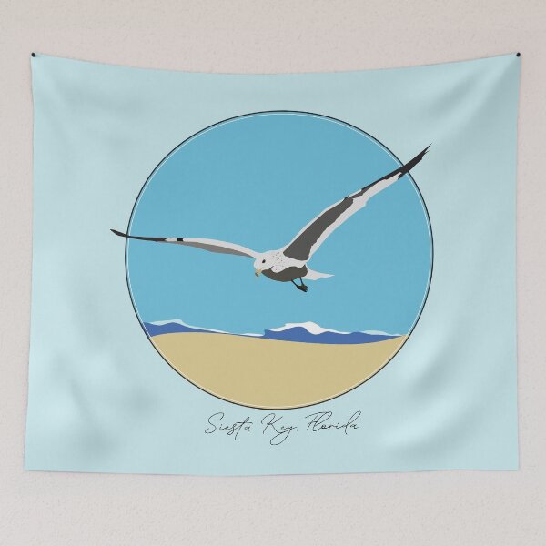 Item preview, Siesta Key, Florida Sea Gull Flying Over Beach with Waves Design designed and sold by laughingwillows.
