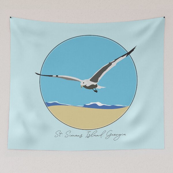 Item preview, St. Simons Island, Georgia Sea Gull Flying Over Beach with Waves Design designed and sold by laughingwillows.