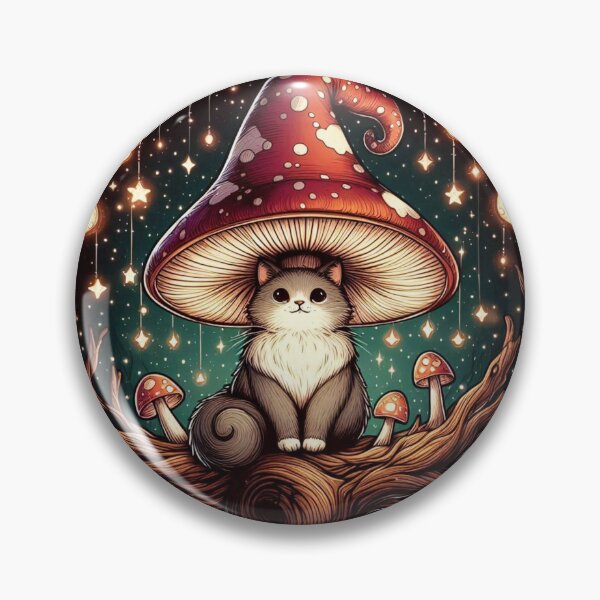 Item preview, Whismical cat under mushroom cat art designed and sold by BigBlueArt.