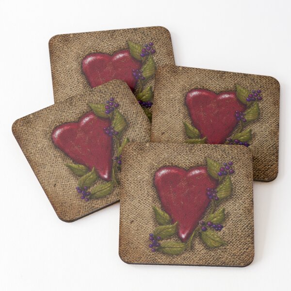 Item preview, Prim Heart with Berries on Burlap Folk Art designed and sold by CheriesArt.