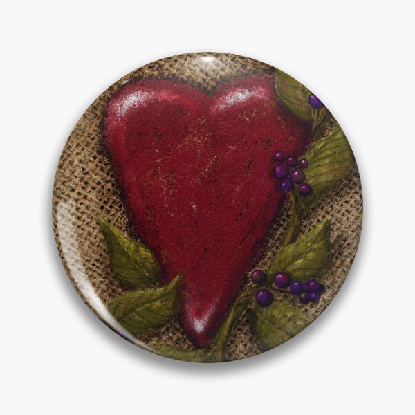 Item preview, Prim Heart with Berries on Burlap Folk Art designed and sold by CheriesArt.