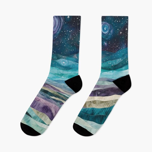 Item preview, Minimalist Cosmic Valleys Watercolor Print – Starry Landscape Art designed and sold by solynneart.