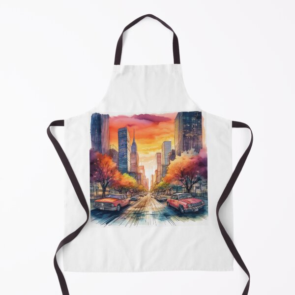 Item preview, Retro Sunset City Street – Watercolour Skyline designed and sold by RaiyaTees.