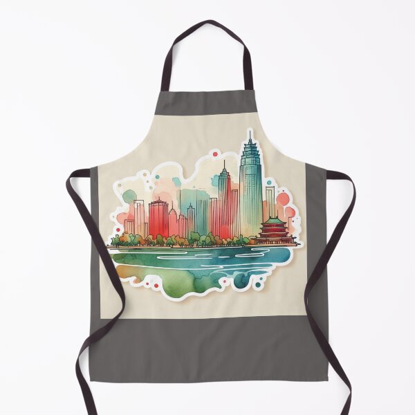 Item preview, Tianjin China Watercolor Skyline - Minimalist Sticker Design, designed and sold by PaintMeWorld.