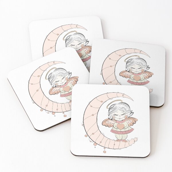 Item preview, Cute Angel hand drawn illustration holding heart standing on moon  designed and sold by GinyHappyLogo.