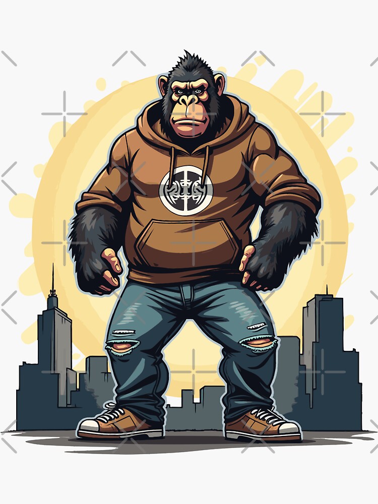 Thumbnail 3 of 3, Sticker, Urban Gorilla at Sunset | Streetwear Animal Design designed and sold by FotiraStudio.