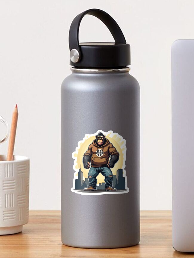 Thumbnail 1 of 3, Sticker, Urban Gorilla at Sunset | Streetwear Animal Design designed and sold by FotiraStudio.