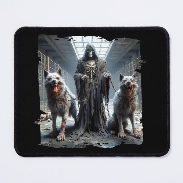Item preview, Death with Zombie Wolves on Chains – Dark and Powerful Artwork designed and sold by Hungry-Murphy.