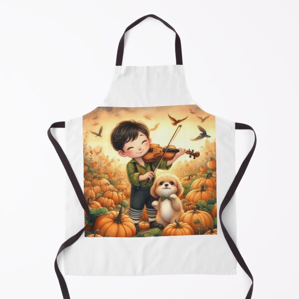 Item preview, Boy Playing Violin with Puppy and Birds in Pumpkin Patch at Sunset designed and sold by ElegantTeaTime.