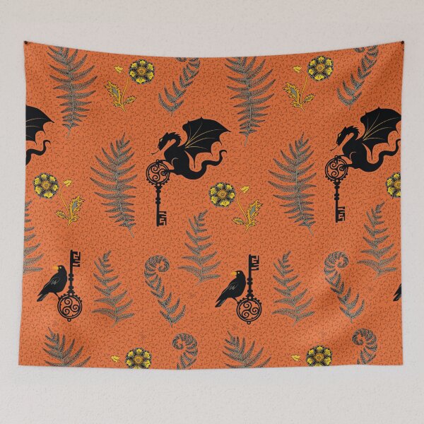 Item preview, halloween fantasy botanical - dragon, raven, keys and fern leaves designed and sold by kobyakov.