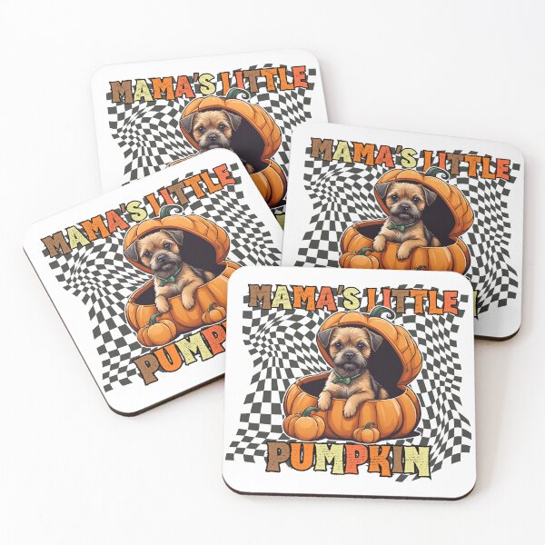 Item preview, "Mama's Little Pumpkin" - Border Terrier in Halloween Pumpkin with Checkered Background designed and sold by GoodyPaws.