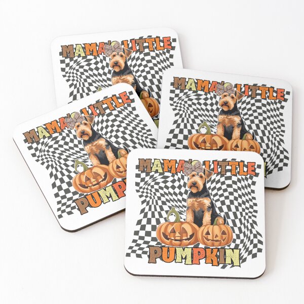 Item preview, "Mama's Little Pumpkin" - Airedale Terrier in Halloween Pumpkin with Checkered Background designed and sold by GoodyPaws.