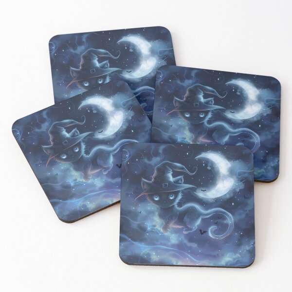 Item preview, Mystical Witch Cat Halloween Art Print - Enchanted Night Sky Fantasy Wall Decor. designed and sold by Ice Diamond Designs.
