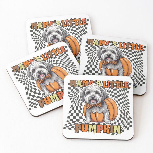 Item preview, "Mama's Little Pumpkin" - Dandie Dinmont Terrier in Halloween Pumpkin with Checkered Background designed and sold by GoodyPaws.