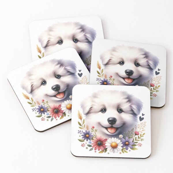 Item preview, Floral Kuvasz Puppy Portrait designed and sold by TheAnimalZ00.