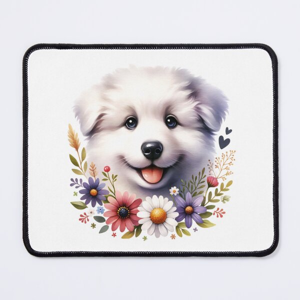 Item preview, Floral Kuvasz Puppy Portrait designed and sold by TheAnimalZ00.